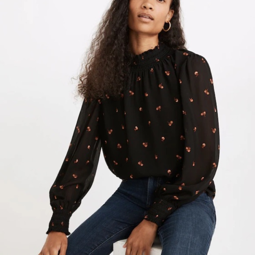 Madewell (Re)sourced Georgette Smocked Mockneck Top in Amie Floral - New